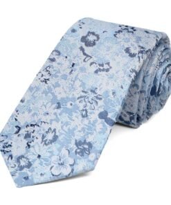 Steel Blue Member Floral Silk/Viscose Slim Necktie, 2.5" Width